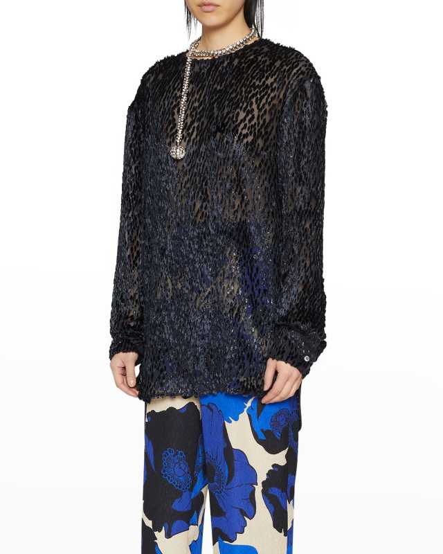 Chado Flocked Semi-Sheer Shirt